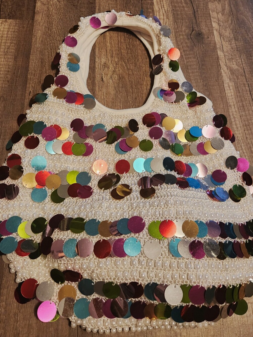 Multicolor Sequin Beaded Handbag - White Base Y2k Mint Condition